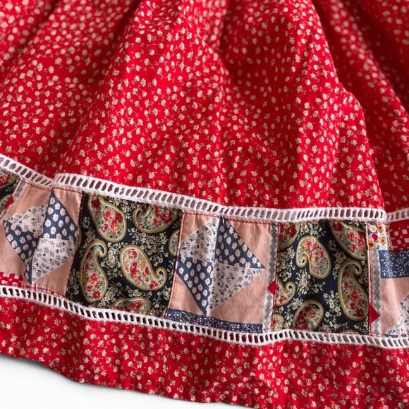 Vintage Red Floral Print Patchwork Western Prairie Square Dance Skirt - Picture 2 of 8